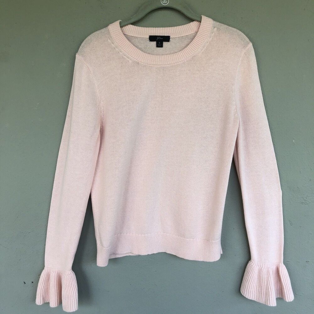 J.Crew Sweater Womens S Long Sleeve Bell Ruffle Cuff Cotton Knit Boho Feminine